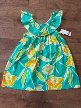 NWT - Tea Collection Teal Floral Ruffle Sundress with Yellow Accents